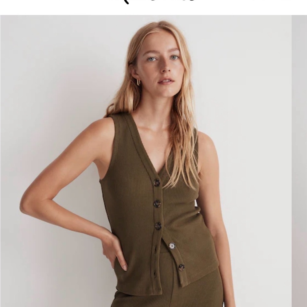 Madewell Olive Ribbed Button-Front Tank